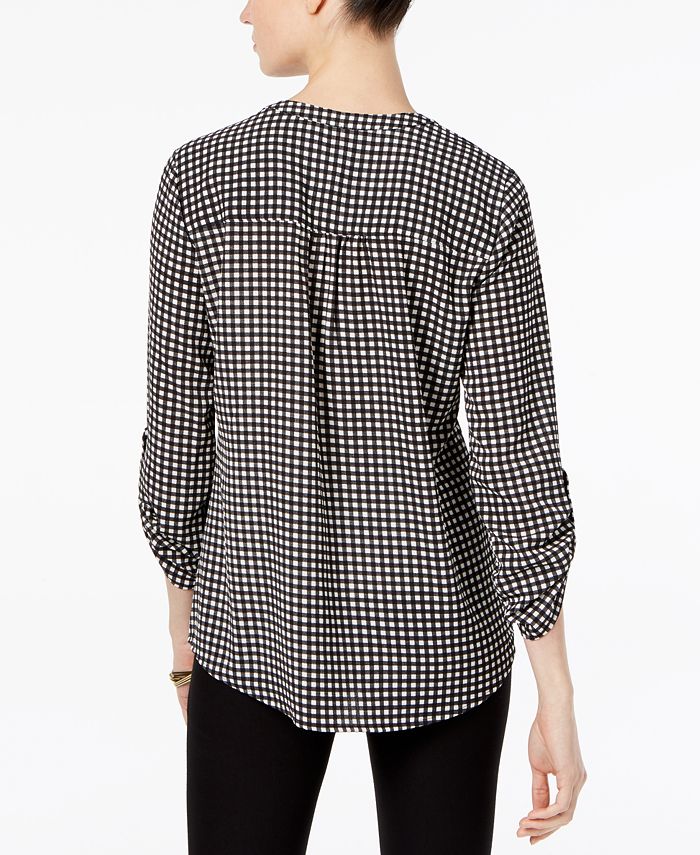 NY Collection Printed Pleated RollTabSleeve Top Macy's