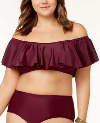 Raisins Curve - Plus Size Off-The-Shoulder Flounced Bikini Top