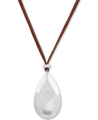 Brown Leather Pendant Necklace 