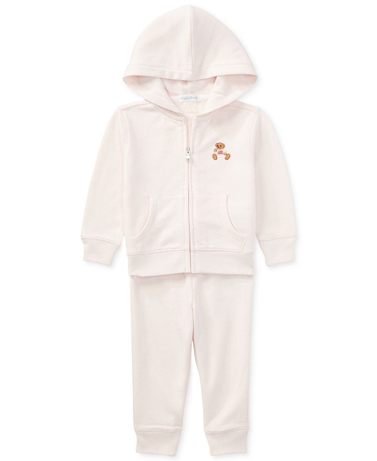 Детский комплект Polo Ralph Lauren для девочки: худи с медведем и брюки, цвет: Розовый — фото 1