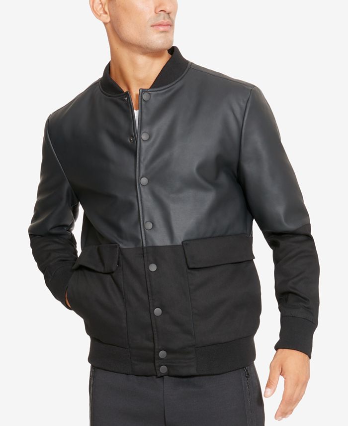Kenneth Cole Reaction Men's Faux-Leather Bomber Jacket - Macy's