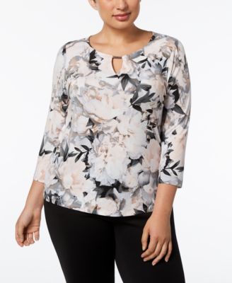 Calvin Klein - Plus Size Floral-Print Keyhole Top