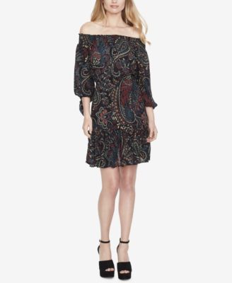 Jessica Simpson - Juniors' Printed Tiered Off-The-Shoulder Dress