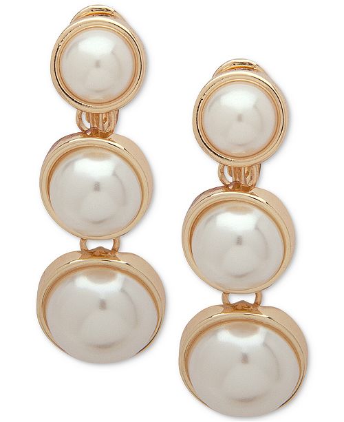 Anne Klein GoldTone Imitation Pearl ClipOn Linear Drop Earrings