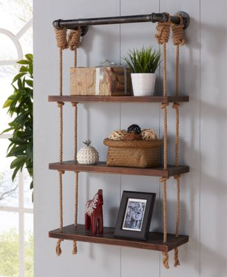 24" Brannon Modern Pine Wood Floating Wall Shelf in Gray and Walnut Finish