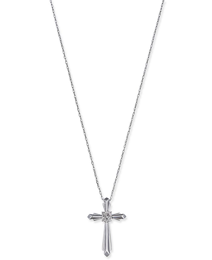 Macy's Diamond Accent Cross Pendant Necklace in 10k Gold or White Gold