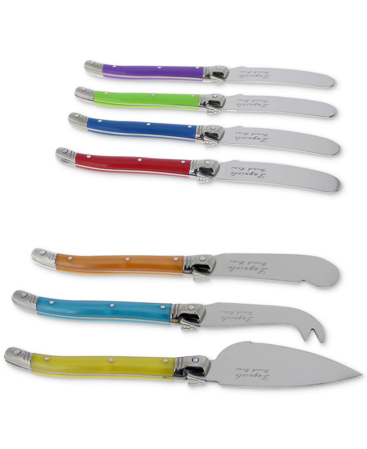 French Home Laguiole Jewel Colors Cheese Knife and Spreader Set, 7 Piece