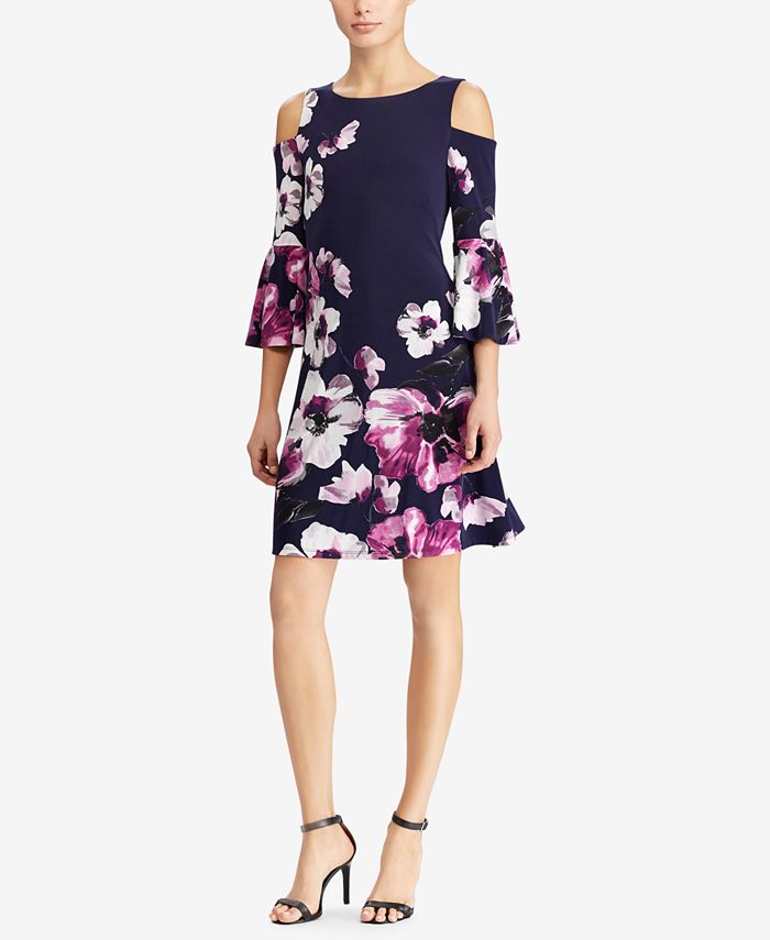 Lauren Ralph Lauren Floral-Print Cold-Shoulder Dress - Macy's