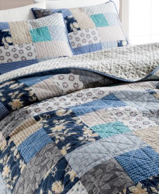 Martha Stewart Collection CLOSEOUT! Contrast Patchwork Cotton Reversible King Quilt, Created for Macy's