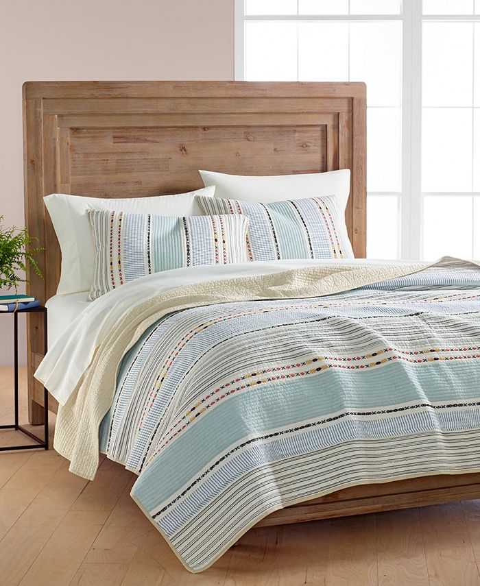 Martha Stewart Collection Cotton Earth-Tone Stripe King Quilt, Created
