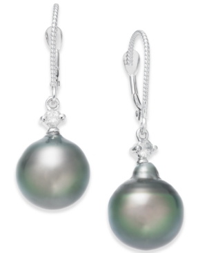 image of Cultured Baroque Tahitian Black Pearl (11mm) and Diamond (1/6 ct. t.w.) Drop Earrings in 14k White Gold