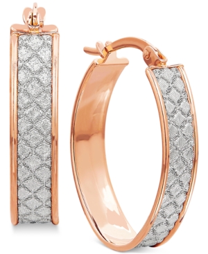 image of Textured Glittery Hoop Earrings in 14k Gold, White Gold or Rose Gold, 1 inch