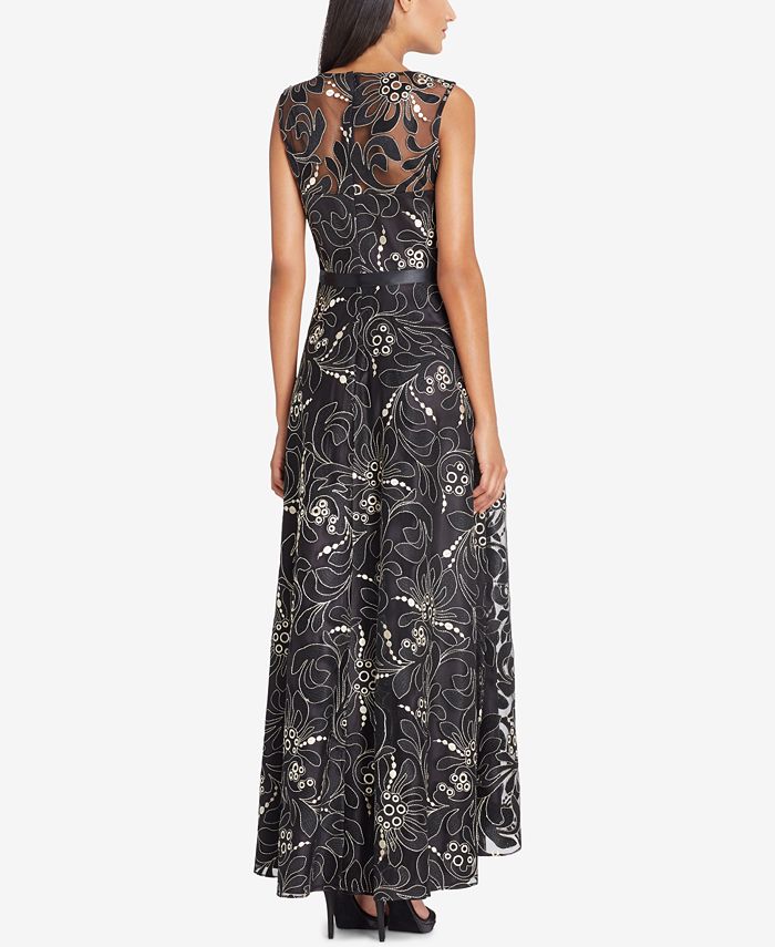 Tahari ASL Belted Embroidered Illusion Gown - Macy's