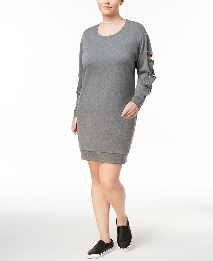 Almost Famous Trendy Plus Size Ripped Sweatshirt Dress - Macy's