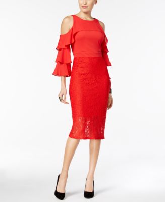 Thalia Sodi Ruffle-Sleeve Lace-Skirt Dress, Created for Macy's - Macy's