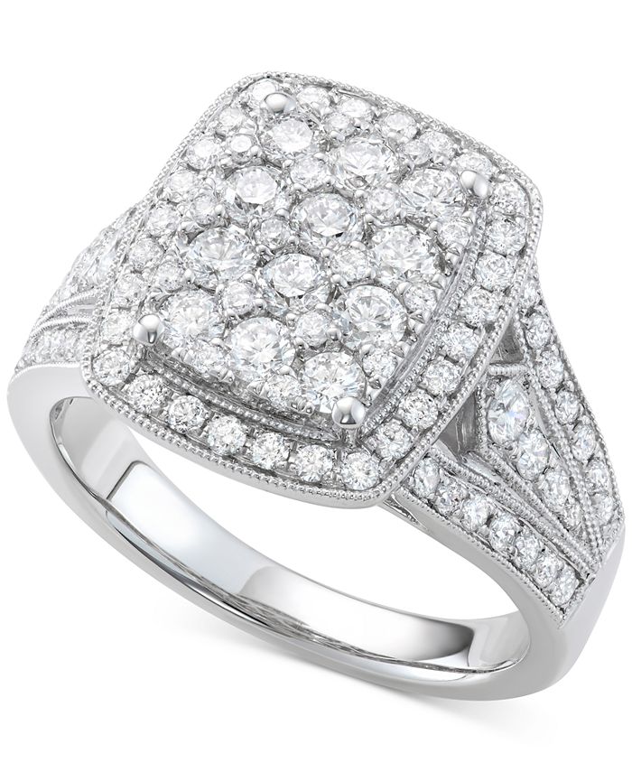 Macy's Diamond Cluster Ring (1-1/2 ct. t.w.) in 14k White Gold ...