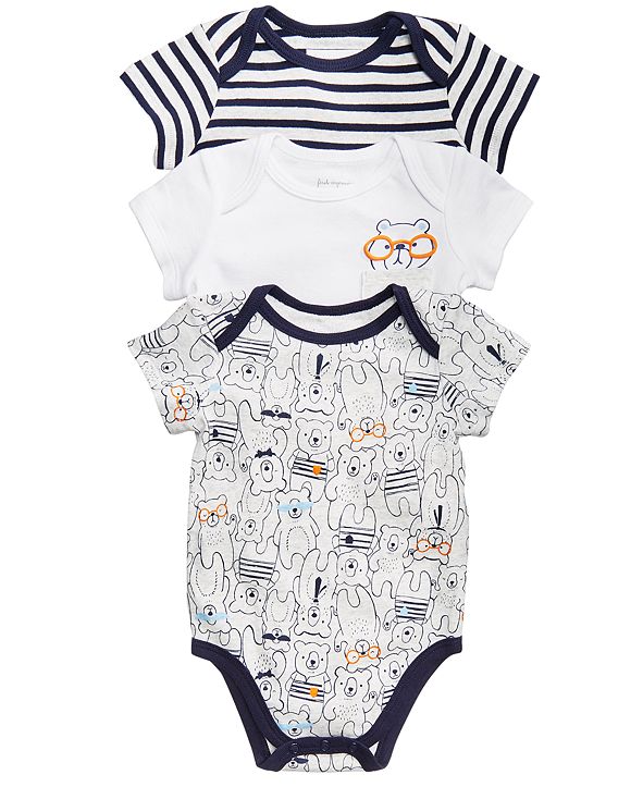 First Impressions Baby Boys 3Pack Printed Cotton Bodysuits, Created