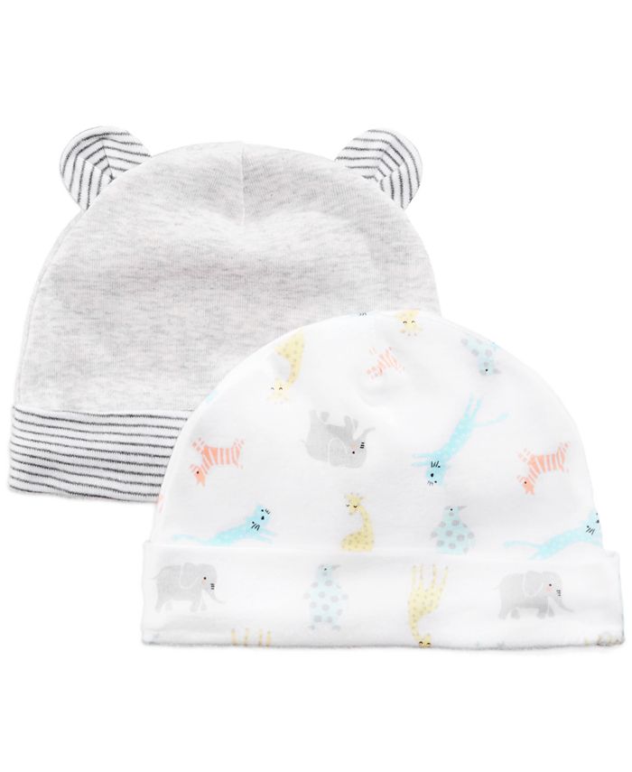 First Impressions 2-Pk. Heathered & Zoo-Print Hats, Baby Boys & Girls ...