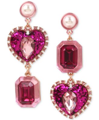 Betsey Johnson Rose Gold-Tone Pink Stone, Glitter Heart & Imitation ...