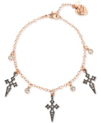 Betsey Johnson - Two-Tone Crystal Cross Ankle Bracelet