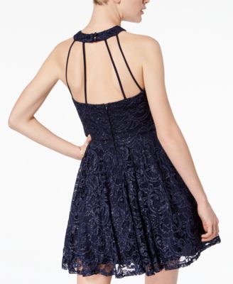 B Darlin Juniors' Glitter Lace Halter Dress - Macy's