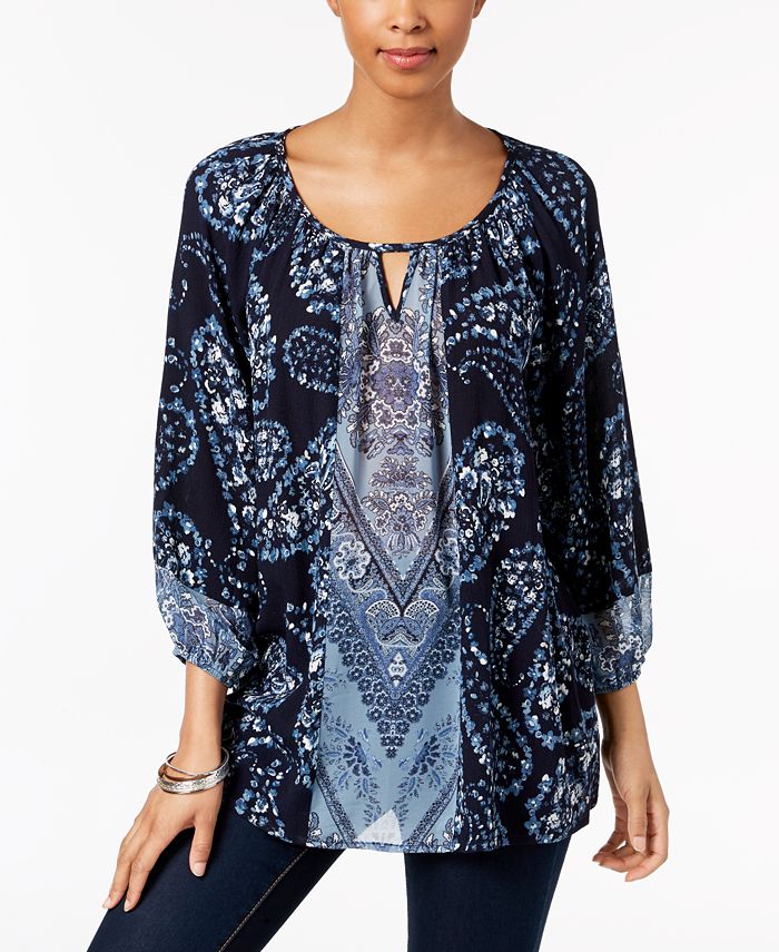 Style & Co Printed Keyhole Top, Created for Macy's - Macy's