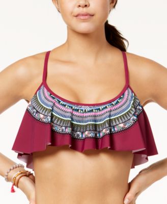 California Waves - Hypnotic Optic Strappy-Back Flounced Bikini Top