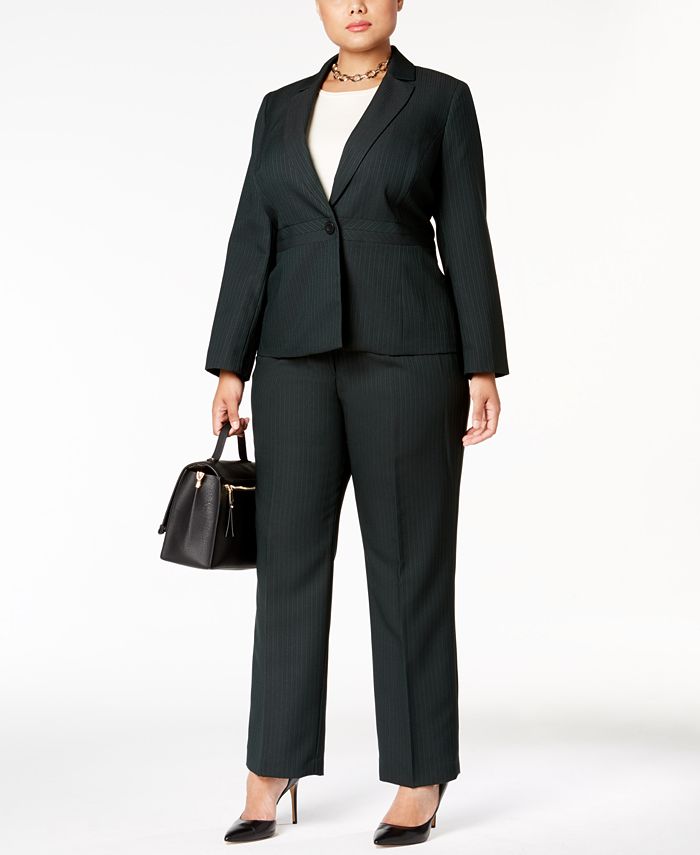 Le Suit Plus Size Single-Button Striped Pantsuit & Reviews - Wear to ...