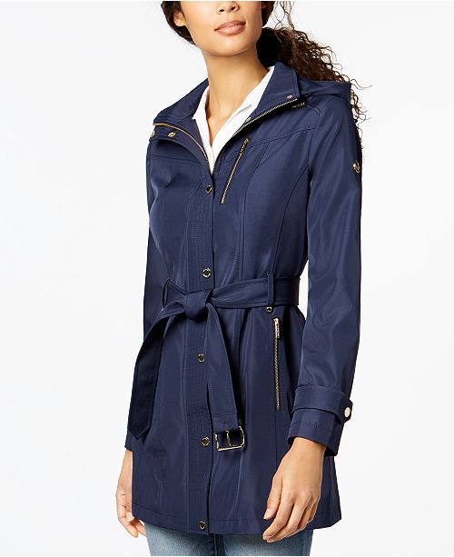 Michael Kors Hooded Belted Softshell Coat - Coats - Women - Macy's