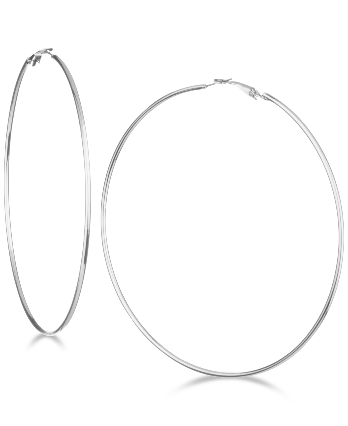 3 1/4" Large Hoop Earrings - Silver