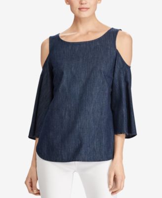 Lauren Ralph Lauren - Cold-Shoulder Denim Cotton Top