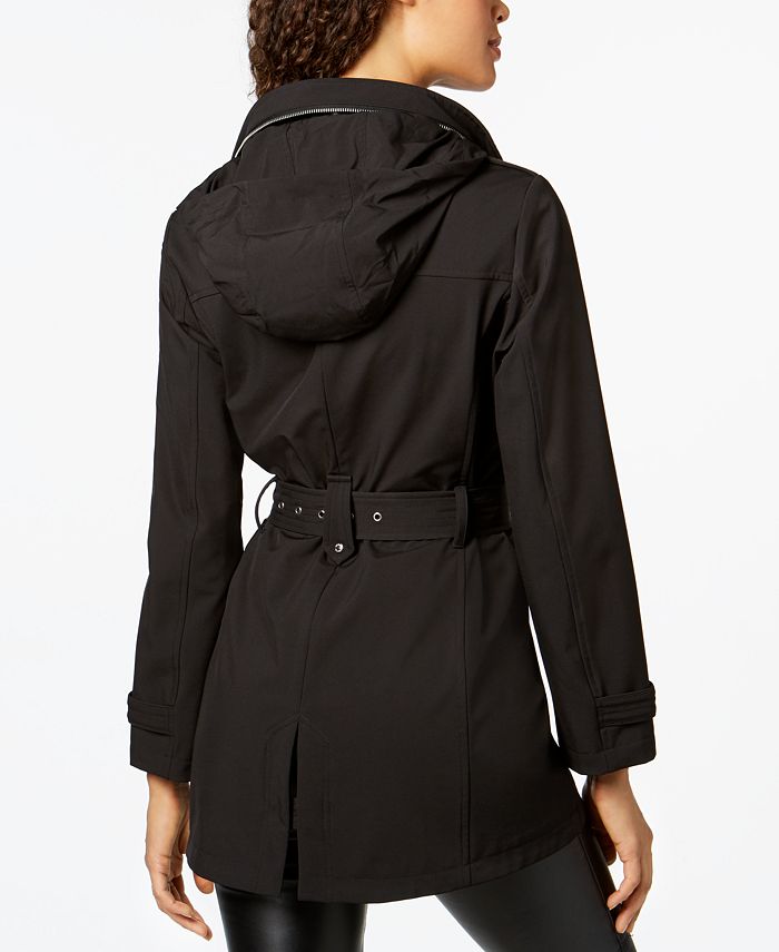Michael Kors Hooded Belted Asymmetrical Softshell Coat - Macy's