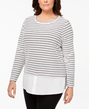 CALVIN KLEIN PLUS SIZE LAYERED-LOOK WAFFLE-KNIT TOP