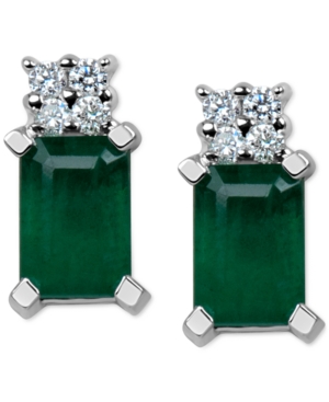 image of Emerald (1-1/5 ct. t.w.) & Diamond Accent Stud Earrings in 14k White Gold