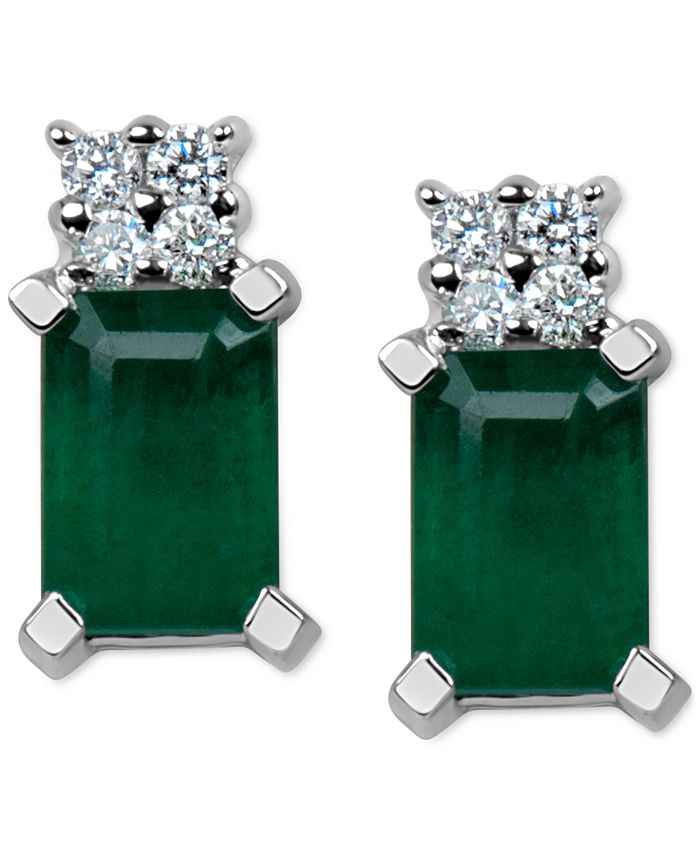 Macy's - Emerald (1-1/5 ct. t.w.) & Diamond Accent Stud Earrings in 14k White Gold