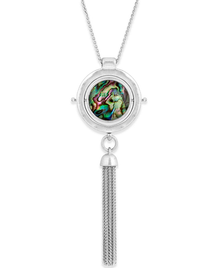Lucky Brand Silver Tone Reversible Abalone White Stone Chain