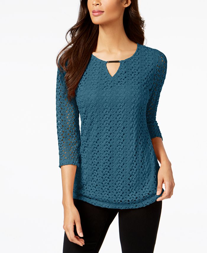 JM Collection Crochet-Lace Keyhole Top, Created for Macy's & Reviews ...