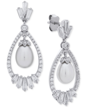 image of Arabella Cultured Freshwater Pearl (7mm) & Swarovski Zirconia Orbital Drop Earrings in Sterling Silver