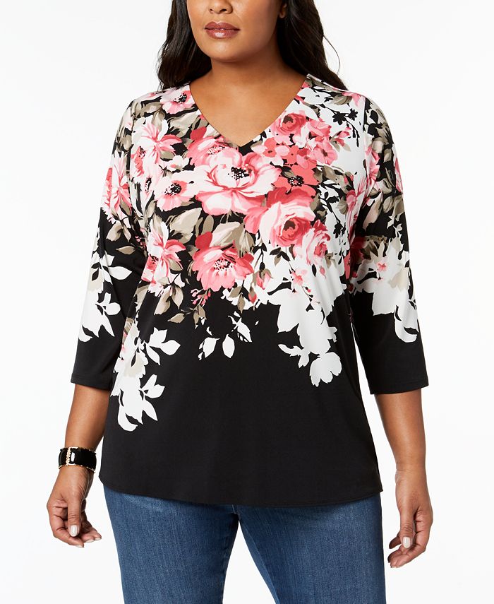 Charter Club Plus Size Printed Tulip-Back Tunic, Created for Macy's ...