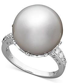 14k White Gold Ring, Cultured South Sea Pearl (14mm) and Diamond (1/5 ct. t.w.) Ring 