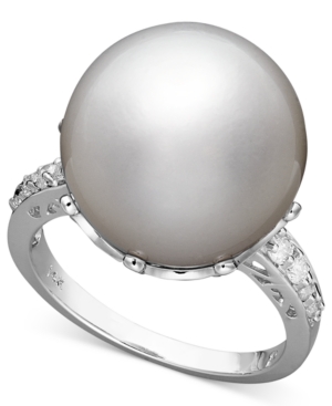 image of 14k White Gold Ring, Cultured South Sea Pearl (14mm) and Diamond (1/5 ct. t.w.) Ring