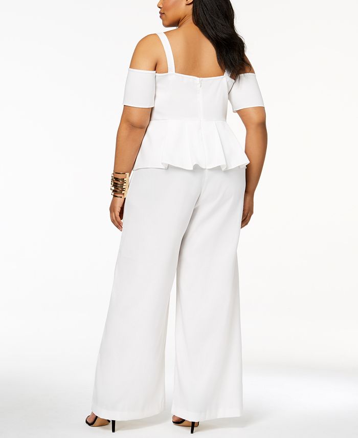 Monif C. Trendy Plus Size Cold-Shoulder Peplum Jumpsuit - Macy's