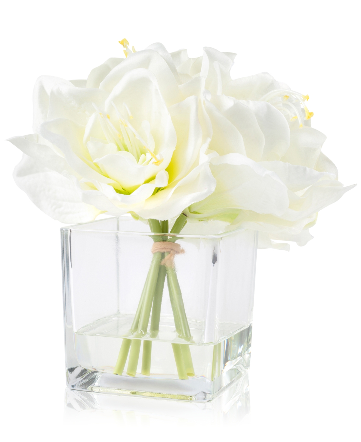 Pure Garden Cream Lily Floral Arrangement With Glass Vase, 8.5" x 7.5" x 7.5" - Multiple