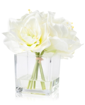 Trademark Global Pure Garden Cream Lily Floral Arrangement With Glass Vase, 8.5" X 7.5" X 7.5" In Multiple