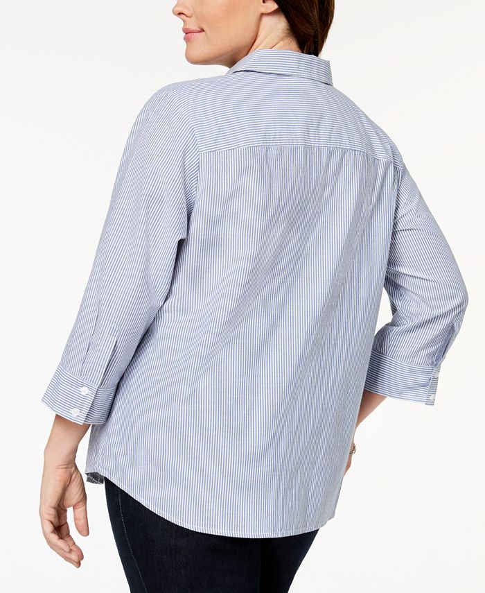 Karen Scott Plus Size Cotton Embroidered Shirt, Created for Macy's - Macy's