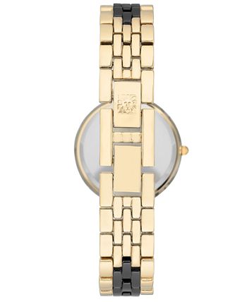 Anne Klein - Women's Diamond-Accent Gold-Tone & Black Ceramic Bracelet Watch 30mm
