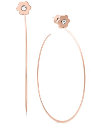 Michael Kors Rose Gold-Tone Crystal Flower Drop Hoop Earrings Macy's