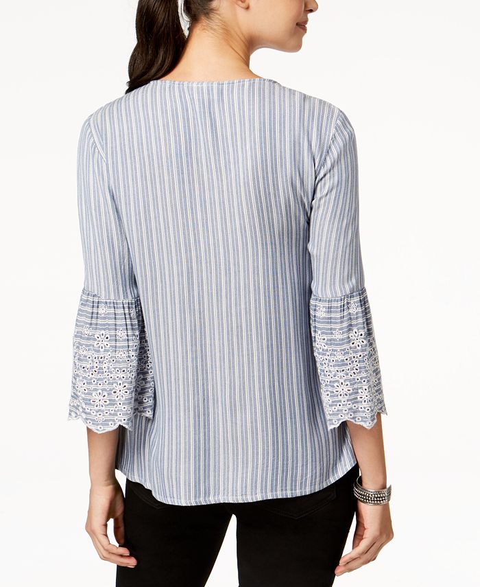 Style & Co Striped Embroidered Top, Created for Macy's Macy's