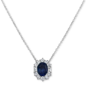 image of Sapphire (1-1/2 ct. t.w.) & Diamond (5/8 ct. t.w.) Pendant Necklace in 14k White Gold