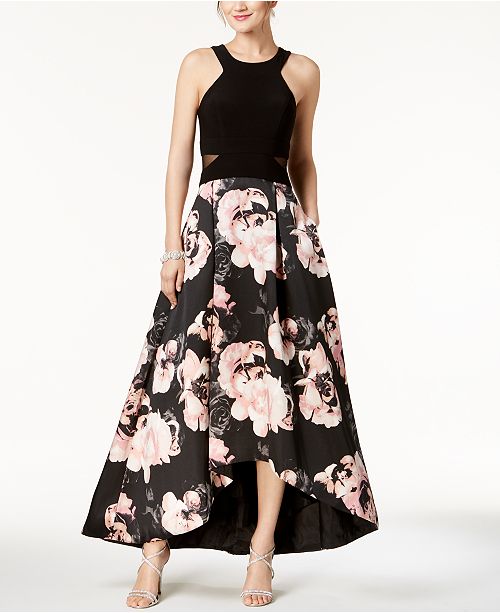 XSCAPE Solid & Floral-Print High-Low Gown & Reviews - Dresses - Women - Macy&#39;s